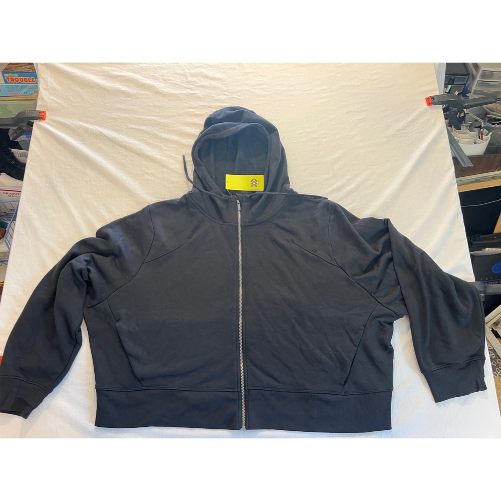 Black Zip-Front Hooded Sweatshirt